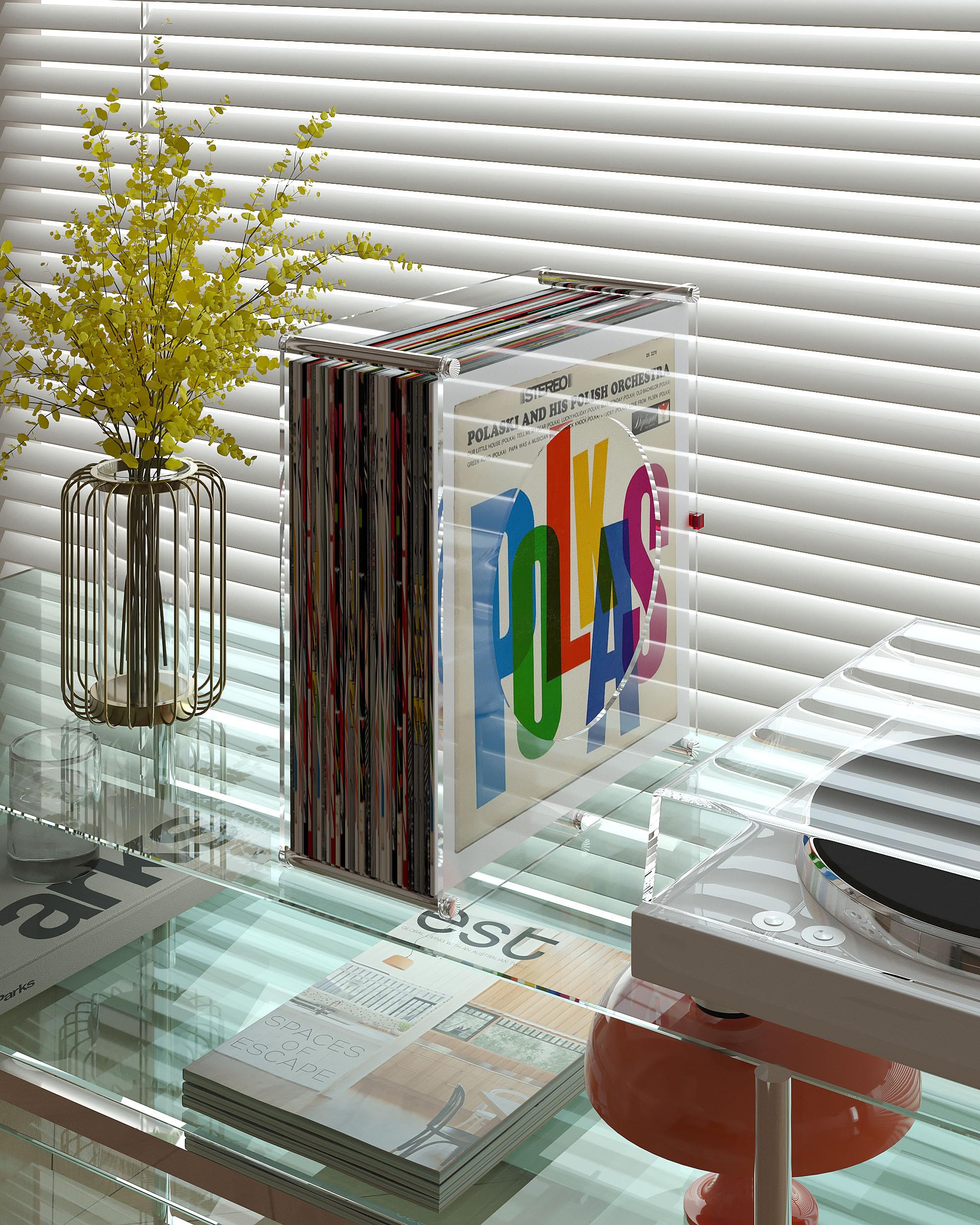 Photo 1 of AREAJD Acrylic Vinyl Record Storage Crate Minimalism Style, Record Box Case Rack, Display for Album, Vinyl Record Album Holder Organizer