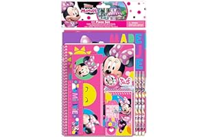 INNOVATIVE DESIGNS Disney Minnie Mouse Kids School Supplies Set with Pencil Case, Notebook, Folders, Pencils - 11 Pc. Set