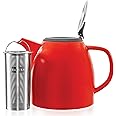 Tealyra - Drago Ceramic Teapot in Red - 37-ounce (4-6 cups) - Large Teapot - Stainless Steel Lid Extra-Fine Infuser To Brew Loose Leaf Tea - 1.1L