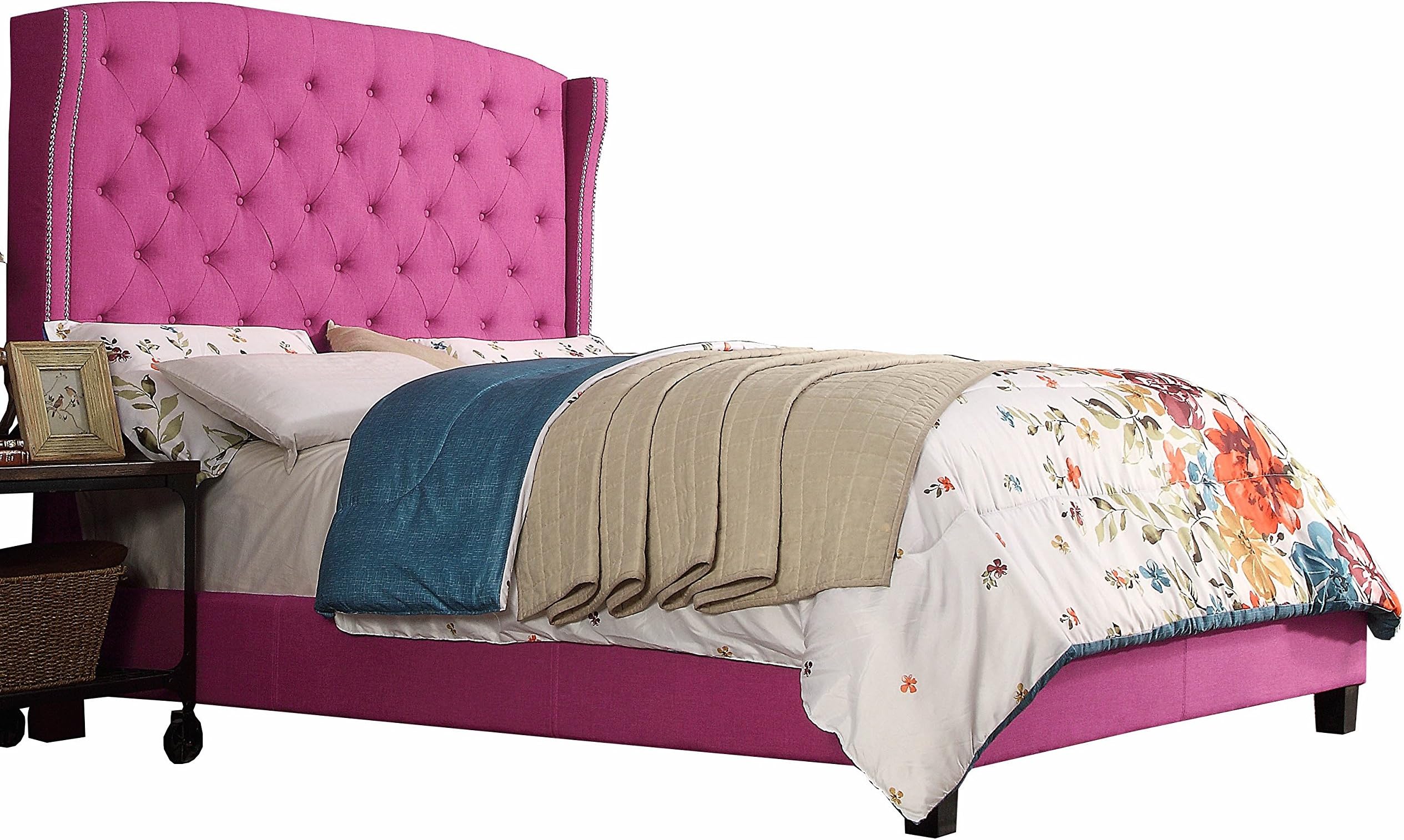 Millbury Home Romana Linen Upholstery Platform Bed, Queen, Pink