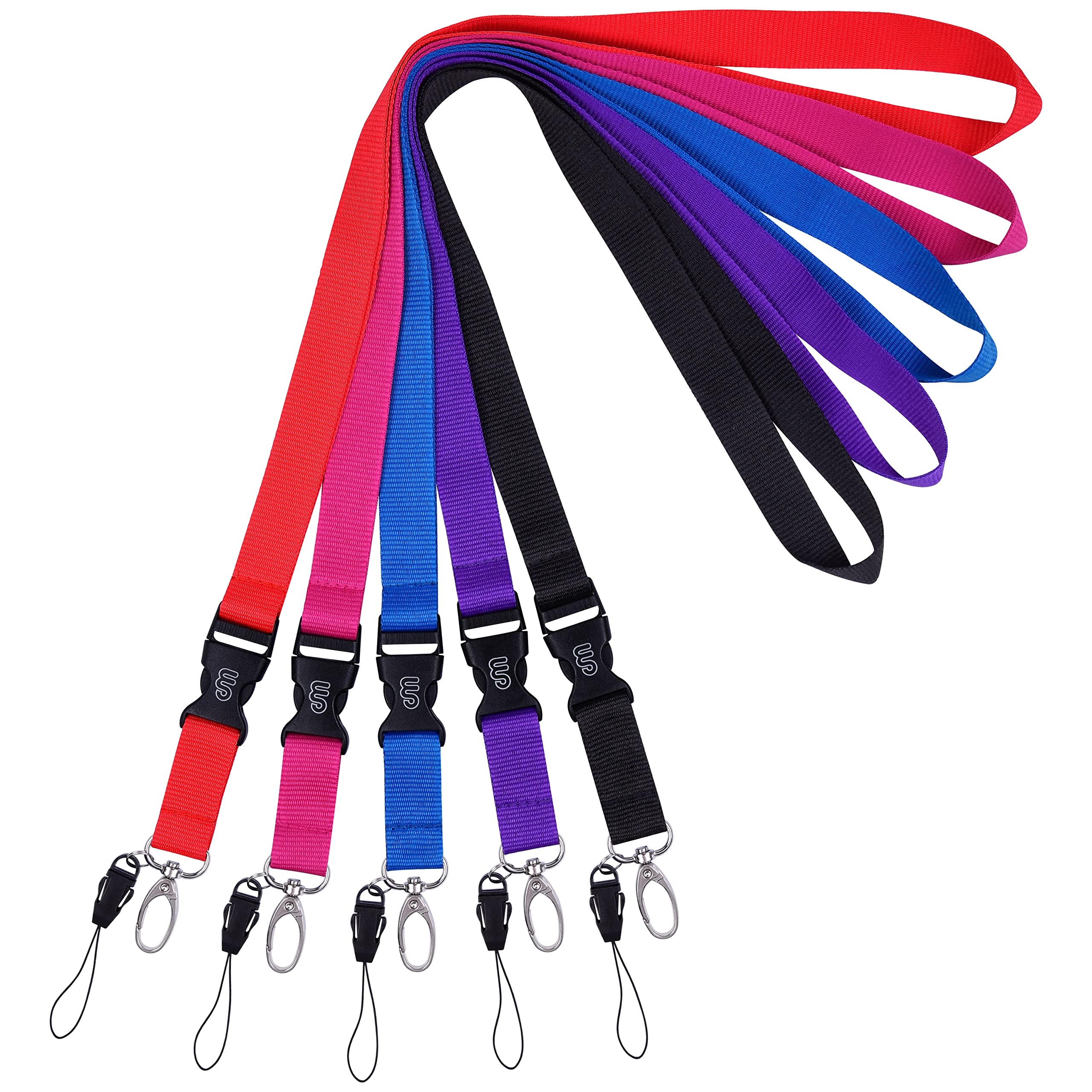 wisdompro Office Lanyard 5 Pcs, 23 inch Premium Polyester Neck Strap Lanyard with Oval Clasp & Detachable Buckle for Phone, Camera, USB, Keys, Keychain, ID Badge Holder - 5 Assorted Colours