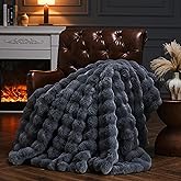 PLUUSHUU Faux Fur Throw Blanket for Couch, Fluffy Fuzzy Plush Bubble Blanket, Soft Warm Cozy Shaggy Rabbit Blanket, Luxury Decorative Gifts for Sofa Bedroom Living Room, 60x50inch (Grey)