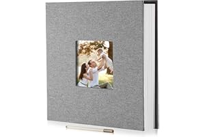 HenPisen Large Photo Album Self Adhesive Scrapbook Magnetic Album for 3x5 4x6 5x7 6x8 8x10 Pictures 40 Pages Linen Cover DIY Photo Album with A Metallic Pen and DIY Sticker(Grey)