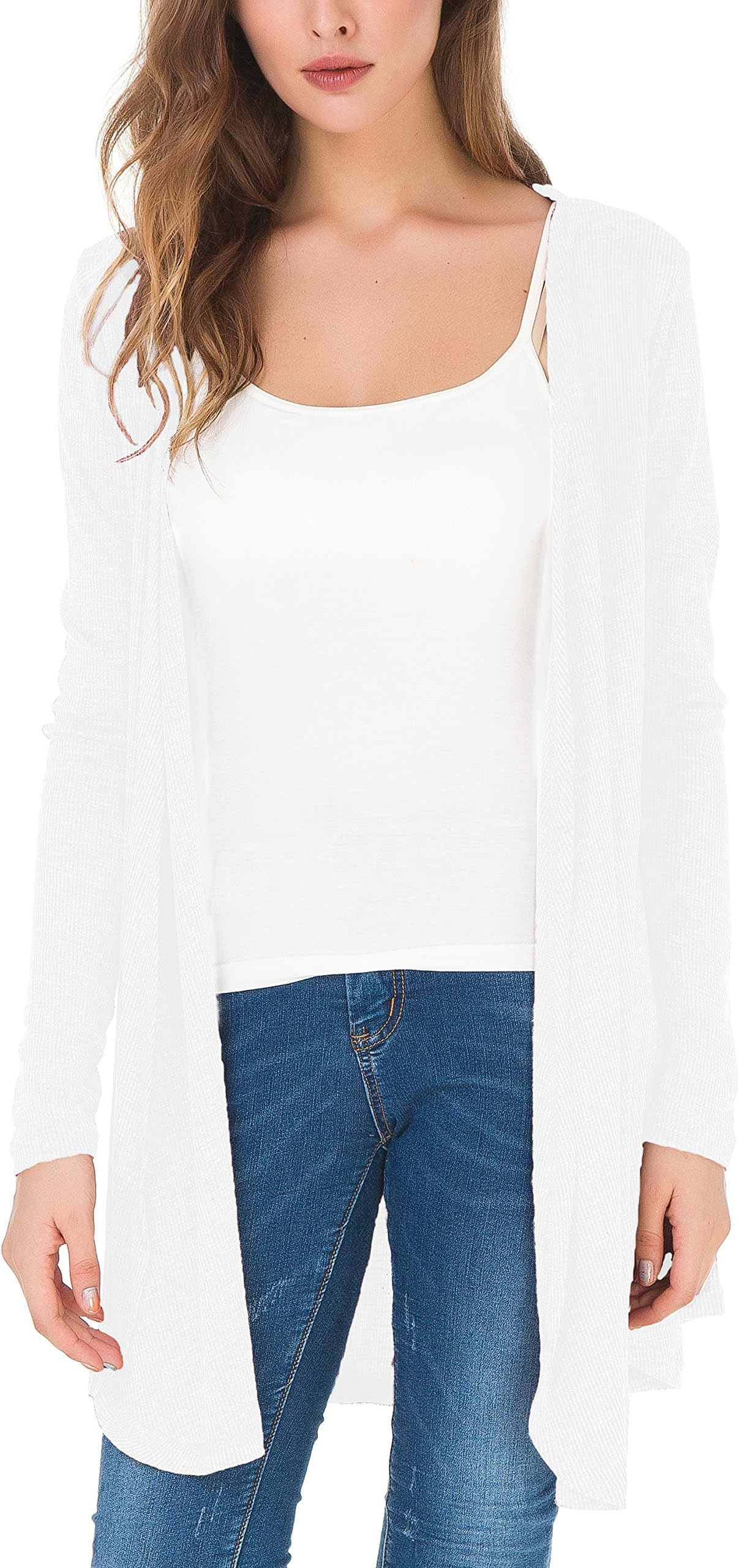 Jusfitsu Women Long Sleeve Open Front Casual Knit Sweater Classic Cover Up Cardigan