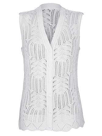 Paola Damen Strickweste mit Ajourmuster rundum