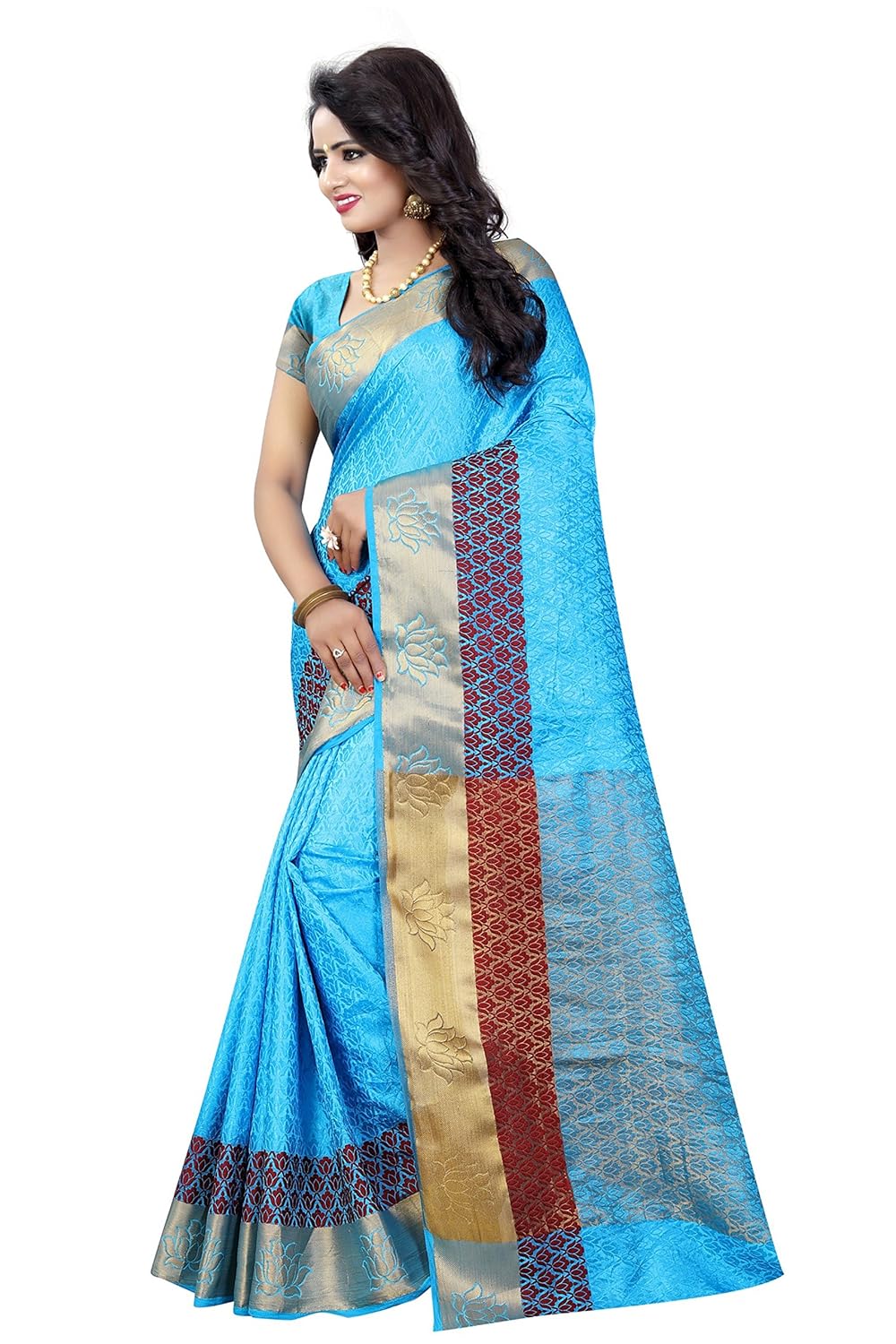 satyam weaves women's ethnic wear jari bordered cotton silk saree.