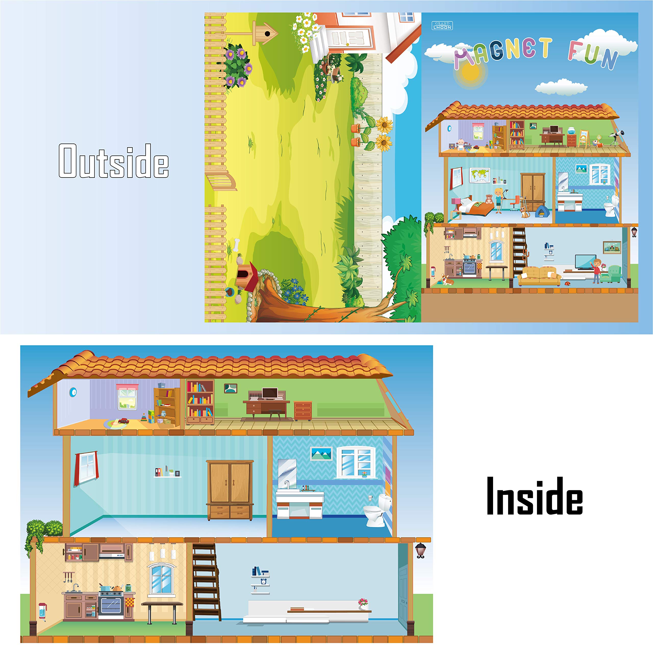 Magnetic Portable Playboard Doll House Family Magnets for Todder Kids Perfect Preschool Learning Travel Toy (65 Pcs)
