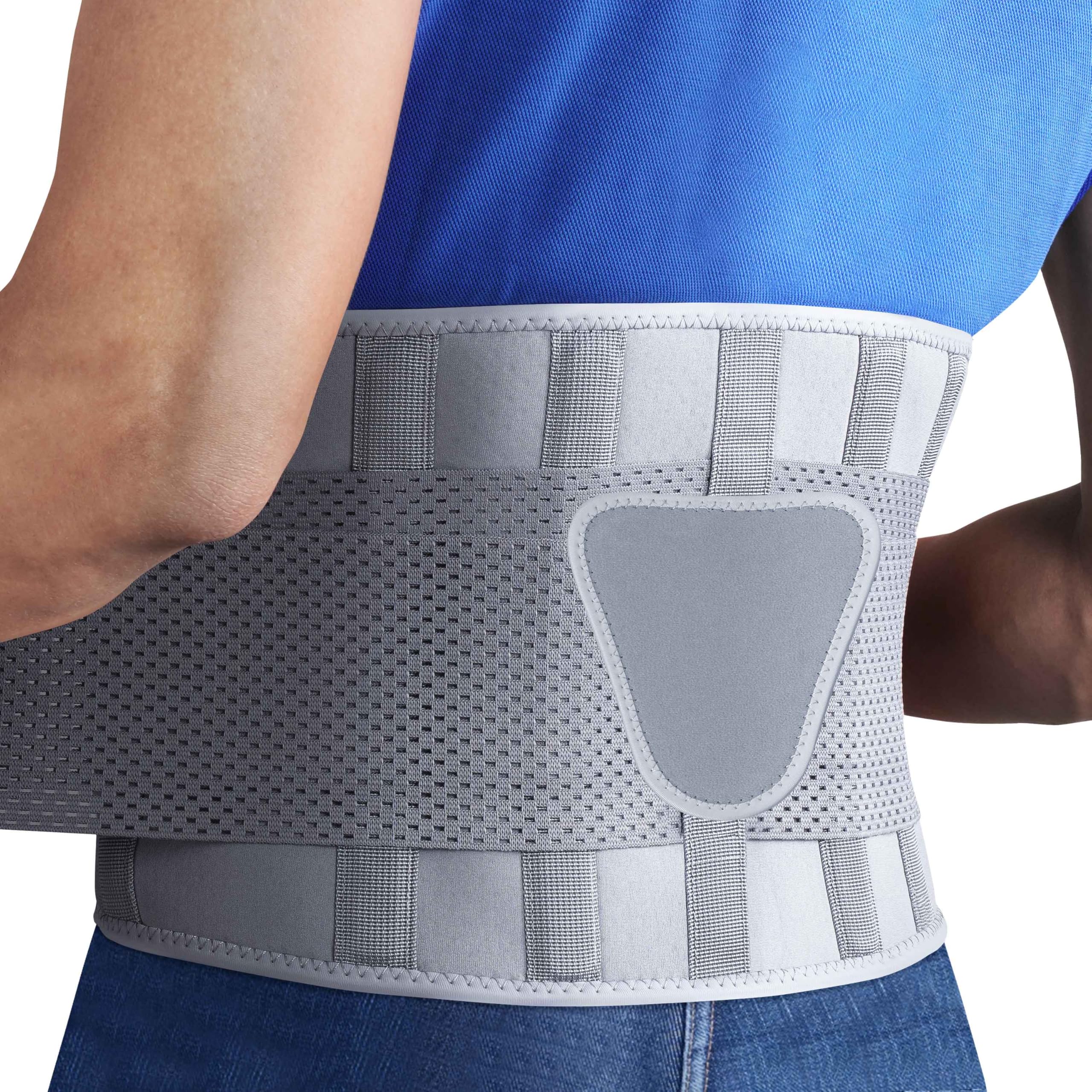 FEATOL Back Brace Support Belt-Lumbar Support Back Brace for Back Pain, Sciatica, Scoliosis, Herniated Disc Adjustable Support Straps with Removable Lumbar Pad for Men & Women (Grey, Small/Medium (Pack of 1))