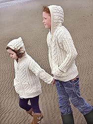 Aran Crafts Kid's Irish Cable Knitted Hooded Zip