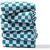 Madi-Cadi Hand Towels 5 Pack - Cotton Face Towels Soft, Absorbent, and Decorative Checkered Design for Bathroom, Kitchen, Gym, and Spa - 13 x 29 Inches for Any Occasion (Blue)