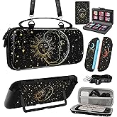 Gurgitat 6in1 Kits Accessories Bundle for Nintendo Switch 2 2025 - Cute Carrying Case, Protective Cover, Joy Con Grips, Thumb Grips, 24 Game Holder, Shoulder Strap Teens Boys Girls, Sun Moon