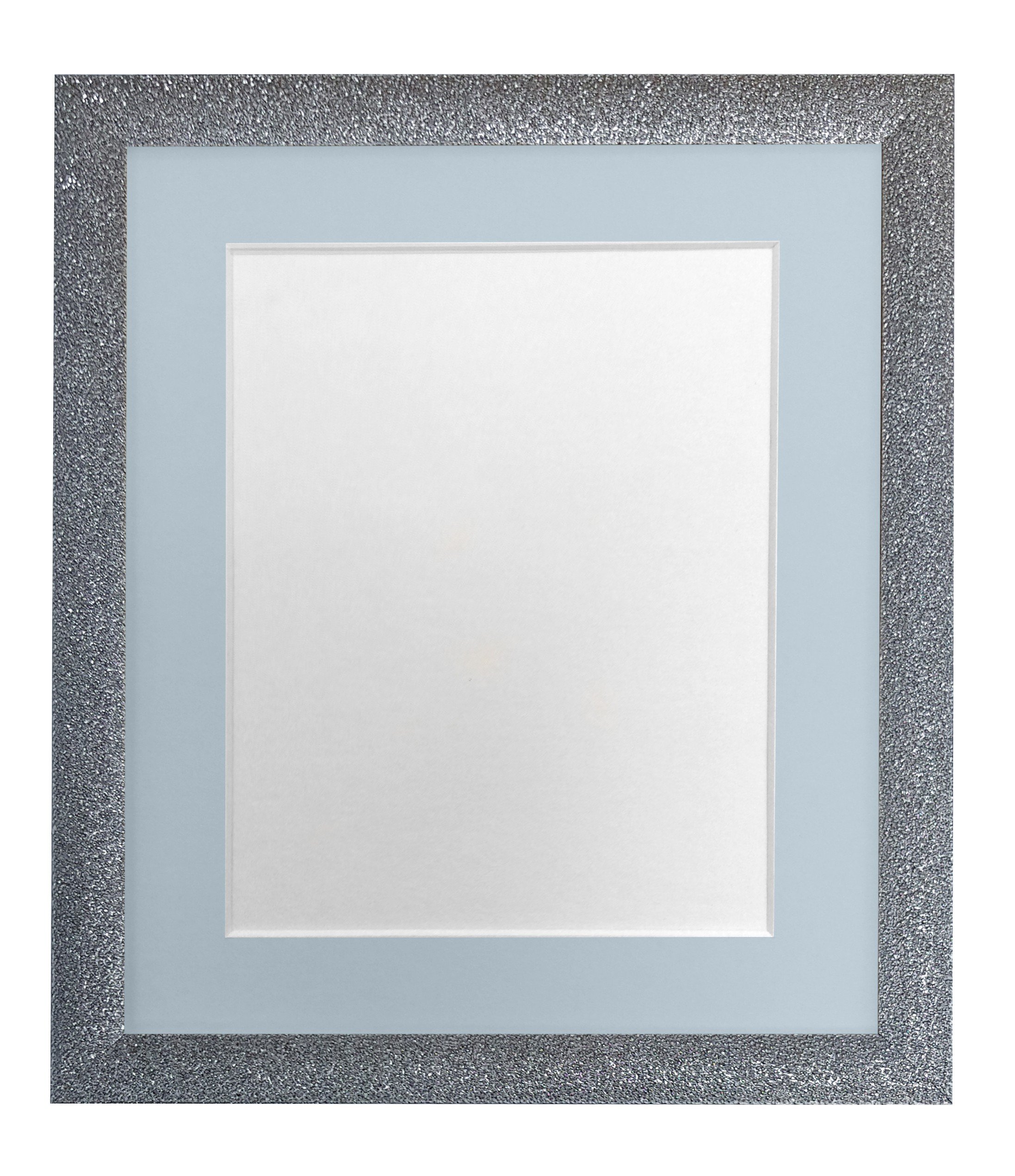 FRAMES BY POST Gunmetal Picture Photo Frame with Blue Mount 40 x 40 CM Image Size 12 x 12 Inch Plastic Glass