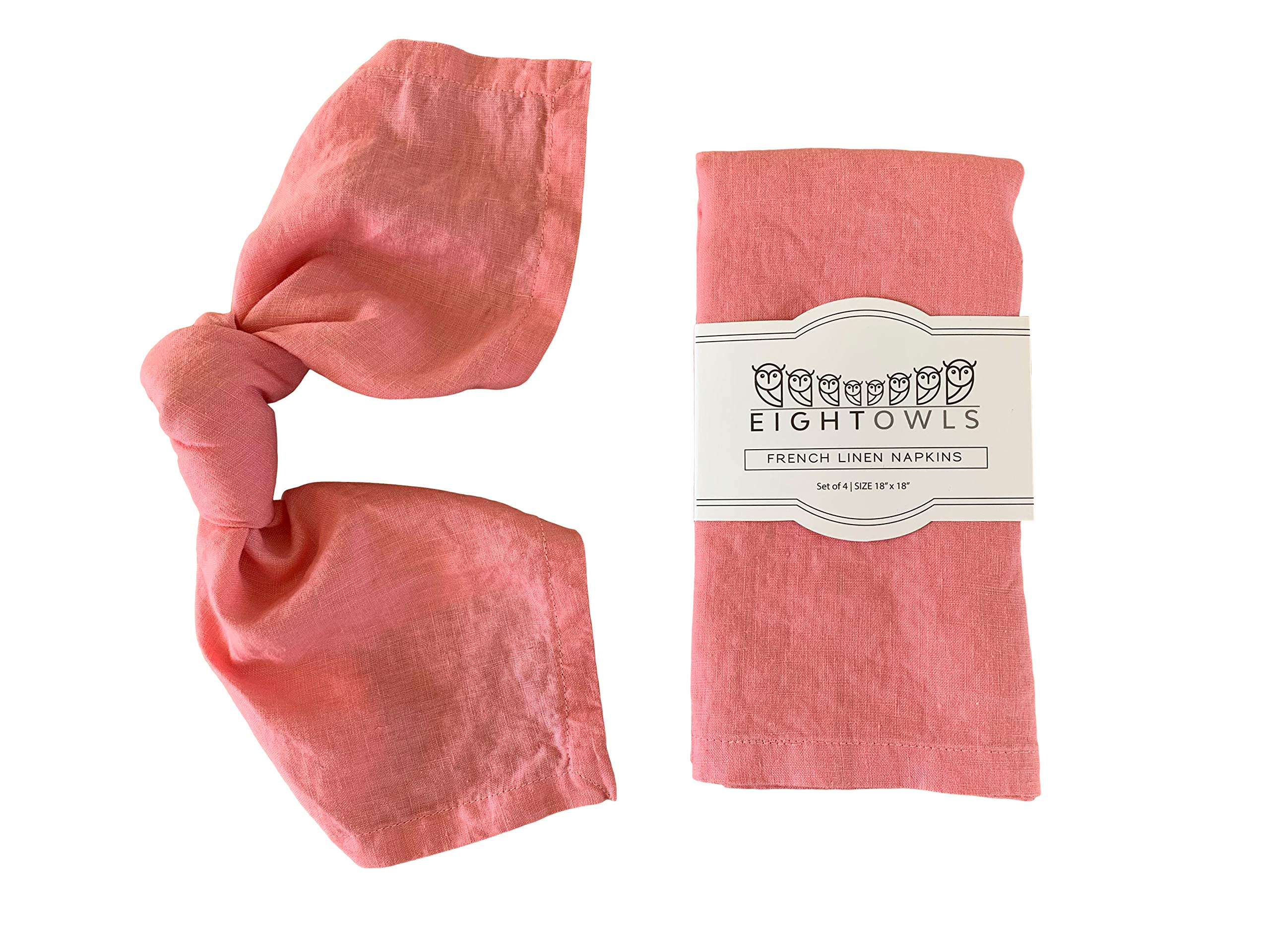 Linen Napkins –100% French Flax – Stonewashed Pure Linen Cloth Napkins - Size 18 Inch x 18 Inch – Set of 4 (Sunset Pink)