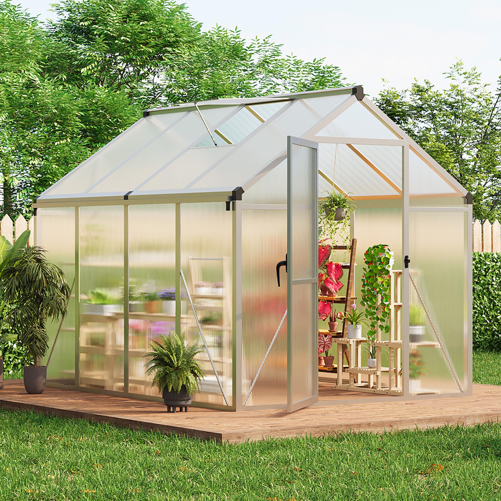 Photo 1 of  BOX 2 OF 2 6 x 8 FT Greenhouse, Greenhouses for Outside, Polycarbonate Greenhouse with Aluminum Frame, Lockable Door and Ajustable Roof Vent for Backyard, Green Houses for Outside Garden Backyard, Patio
