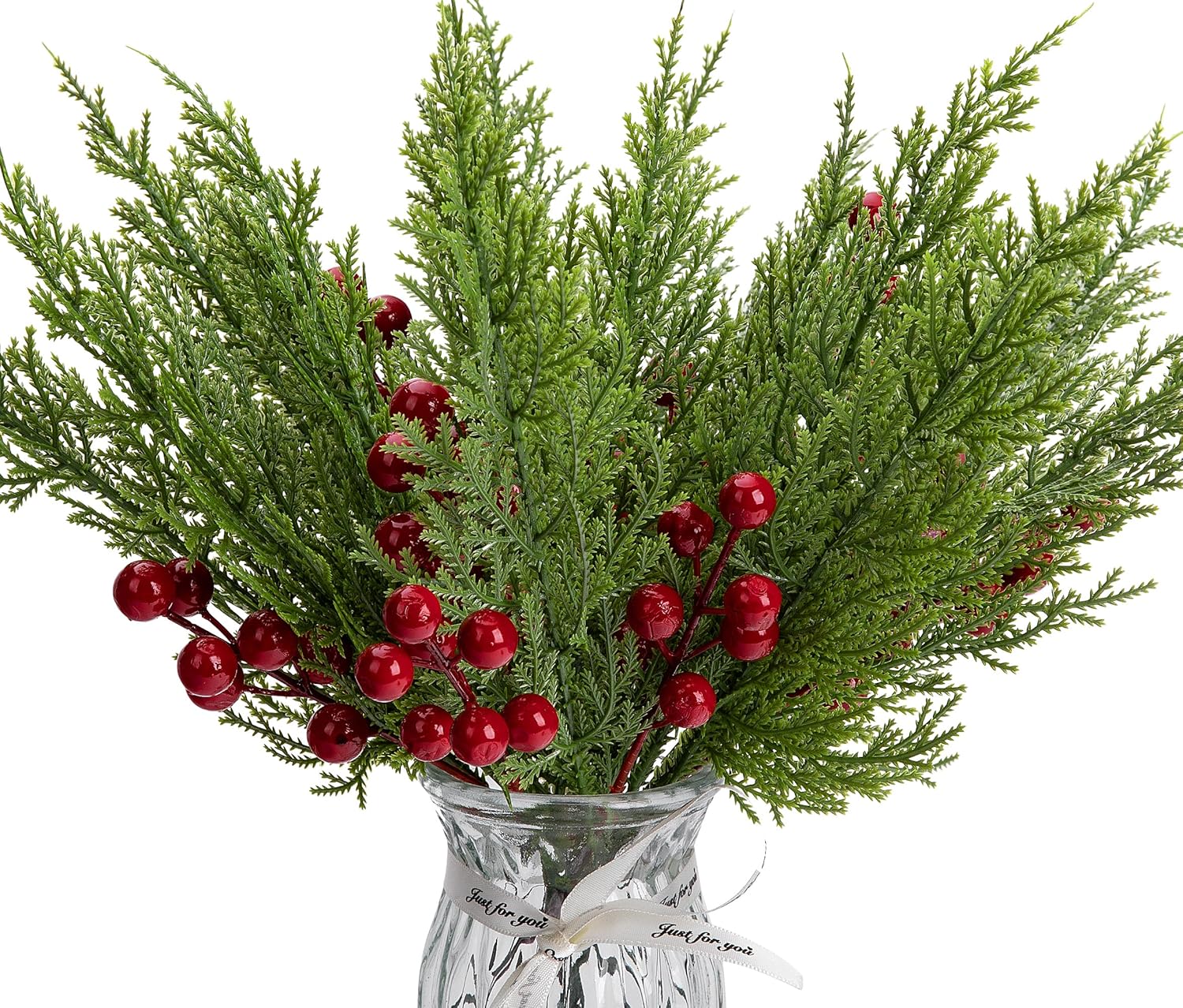 Wreaths, Garlands & Swags - 60 Pcs/Set Christmas 3D Artificial Pine Branches- 12.5 Inch Faux Evergreen Cedar Sprigs Branches- Fake Foliage Pine Needles Picks with Artificial Red Berry Stems for DIY Christmas Decoration
