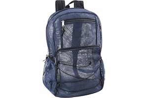 Trail maker Deluxe Mesh Backpack with Bungee Cord & Adjustable Padded Straps, for Swimming, School, Travel (Navy)