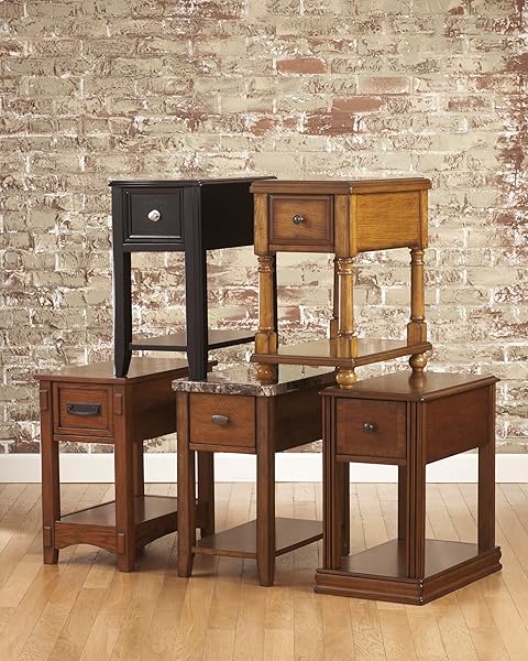 SIGNATURE DESIGN BY ASHLEY BREEGIN NEW TRADITIONAL WOODEN CHAIR SIDE END TABLE WITH 1 DRAWER AND 1 FIXED SHELF, BROWN