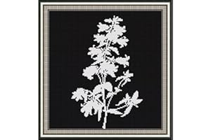 Svarog 14CT Stamped Cross Stitch Kit for Beginners - Easy & Stylish DIY Embroidery with Simple Patterns, Ideal for Women’s Relaxation | Black-and-White Plant(2) 12.2 x 12.2 inch