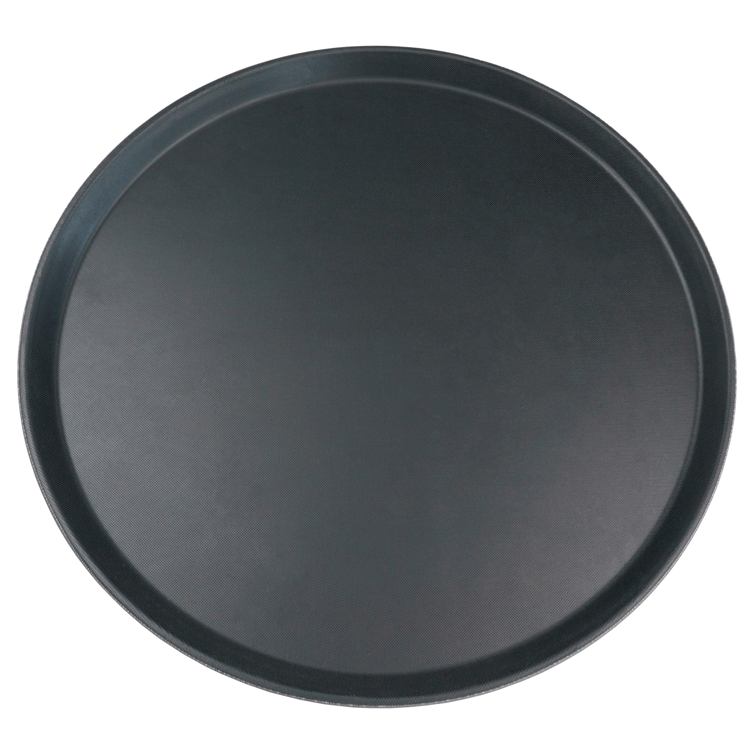 Grunwerg Non-Slip Round Food and Drink Plastic Serving Tray with High Grip Rubber Surface, Round, 11" / 27cm Diameter, Black