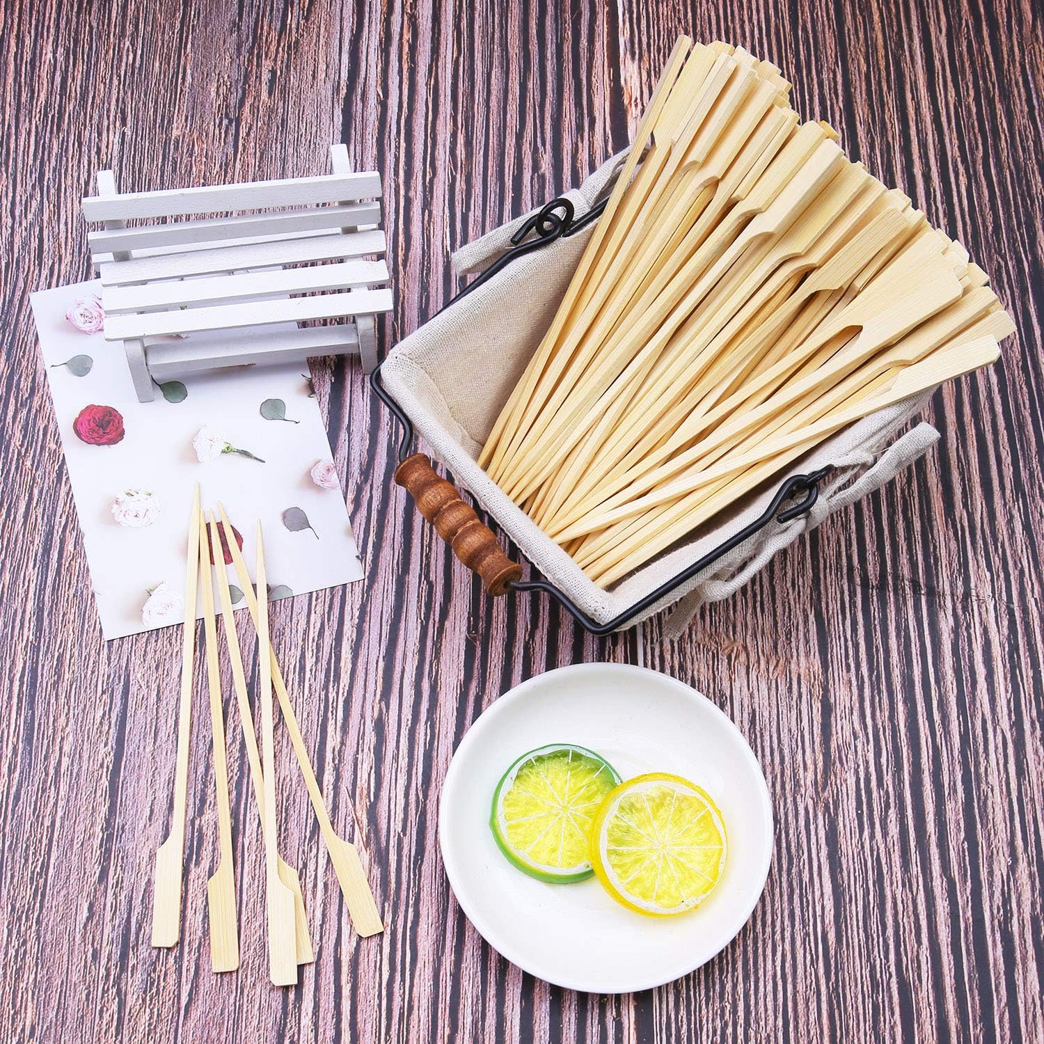 ANECO 100 Pieces Bamboo Paddle Skewers Barbecue Bamboo Skewers Cocktail Sticks for Barbeque Kebabs, Burgers, Cocktails - Image 4