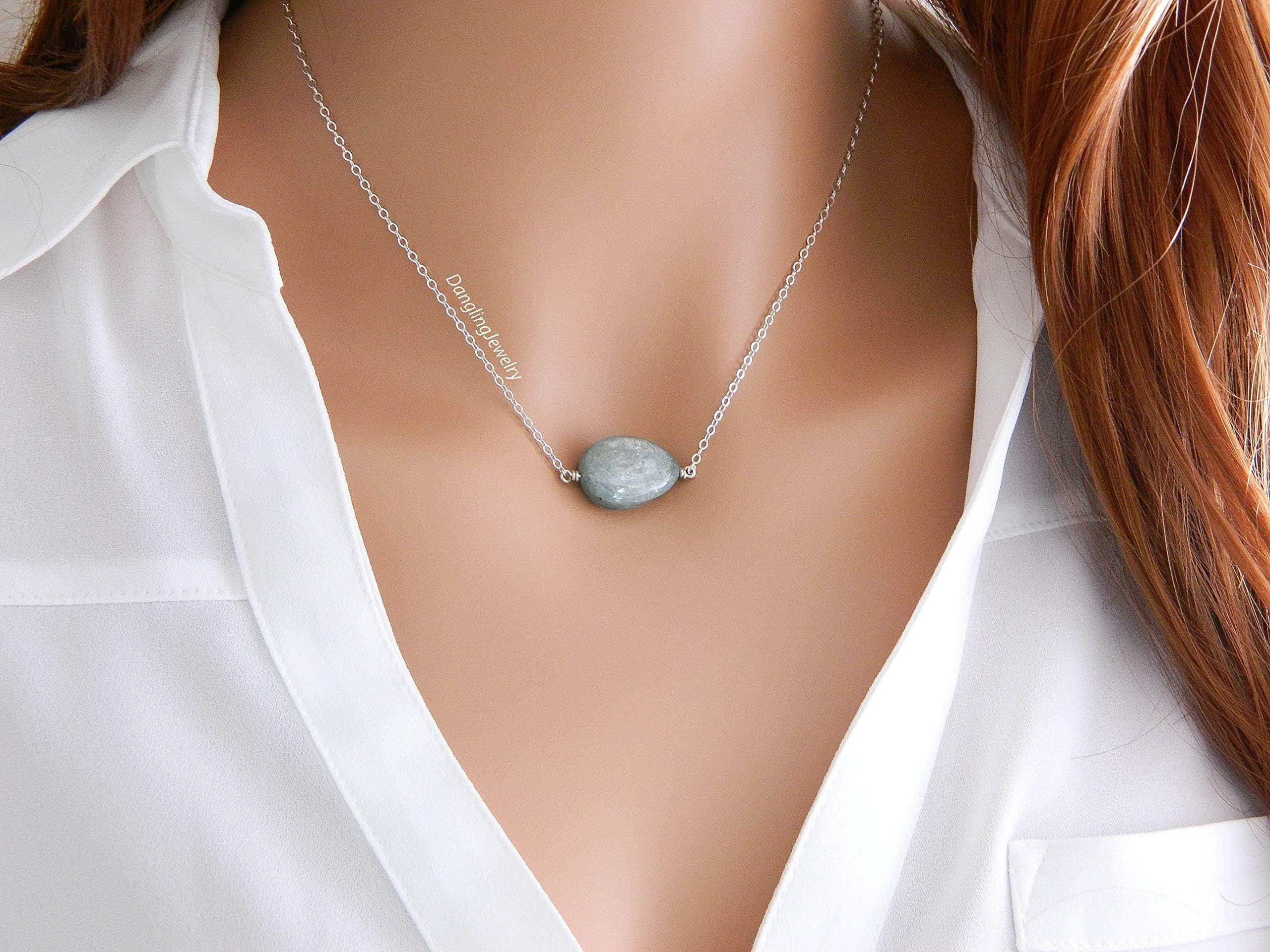 Natural Blue Zircon Necklace, Healing Crystal Necklace, Raw Gemstone Jewelry, December Birthstone Necklace for women, Mother Necklace, Gift for Women, Mother Day gift, Christmas