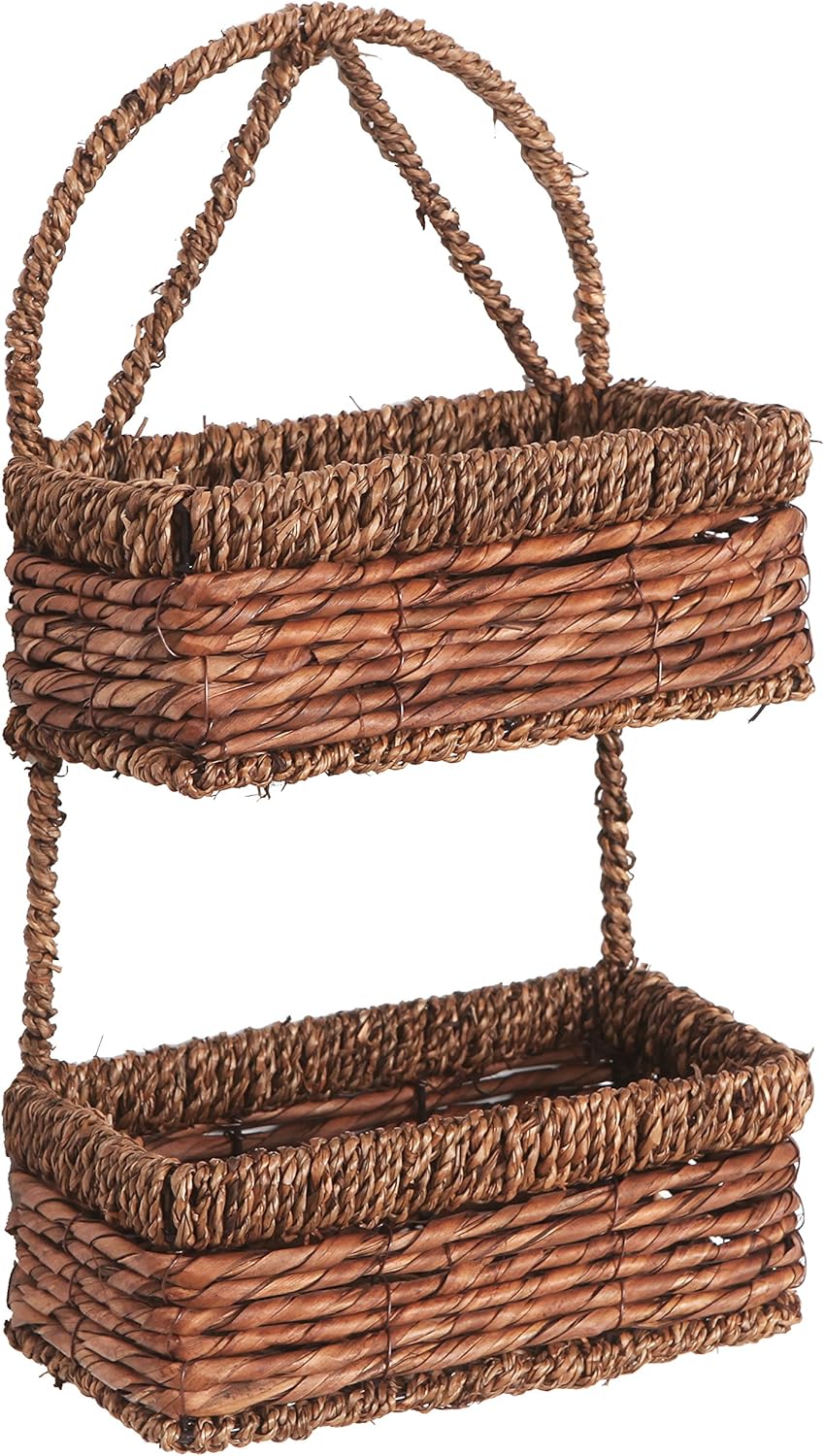 amazon storage baskets on Amazon Com Mygift Hand Woven Seagrass 14 Inch Wall Hanging 2 Tier Storage Basket Brown