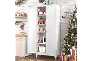 Polup Metal Storage Cabinet with Doors and Shelves, 75 Inch Tall Kitchen Pantry Cabinet, Pantry Cabinets for Kitchen Storage, Freestanding Cupboard for Living, Dining Room, White, Assembly Required