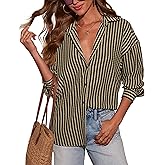 Fayenne Waffle Knit Button Down Shirts for Women Striped Long Sleeve Dressy Casual Tops Oversized Blouses Fall Outfits