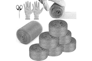 UZLU Steel Wool Mice Control, 6 Pack 3.2" x60 FT Steel Wool & 1 Pack 5" x30 FT Stainless Mesh Gap Filler, Mouse Hole Filler DIY Kit, Rodent Barrier Kit for House Garden Pipeline, Polishing Chrome, Glass