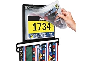 MedalAwardsRack Race Bib and Medal Display for Track, Marathons, Triathlons, Races, and More – Holds up to 28 Medal and 20 Race Bib