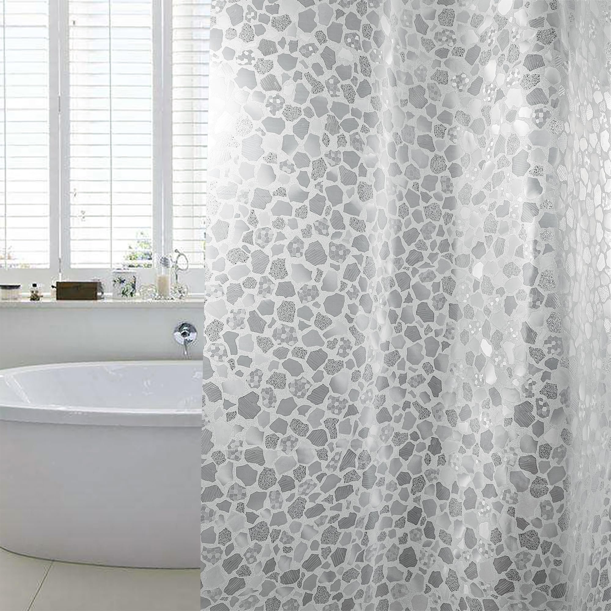 WELTRXE Bathroom Shower Curtain Liner 8G EVA Thick, 72x72 Inch 3D Frosted Pebble Plastic Shower Curtains, Heavy Duty Waterproof Shower Liner with Weighted Magnets, 12 Hooks, Rustproof Metal Grommet
