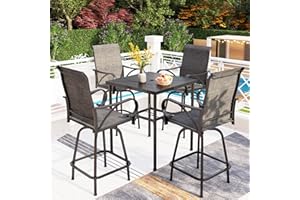 PHI VILLA Outdoor Swivel Bar Stools Set for 4, Metal Patio Bar Table and Chairs Set with Grey Textilene Fabric for Outside