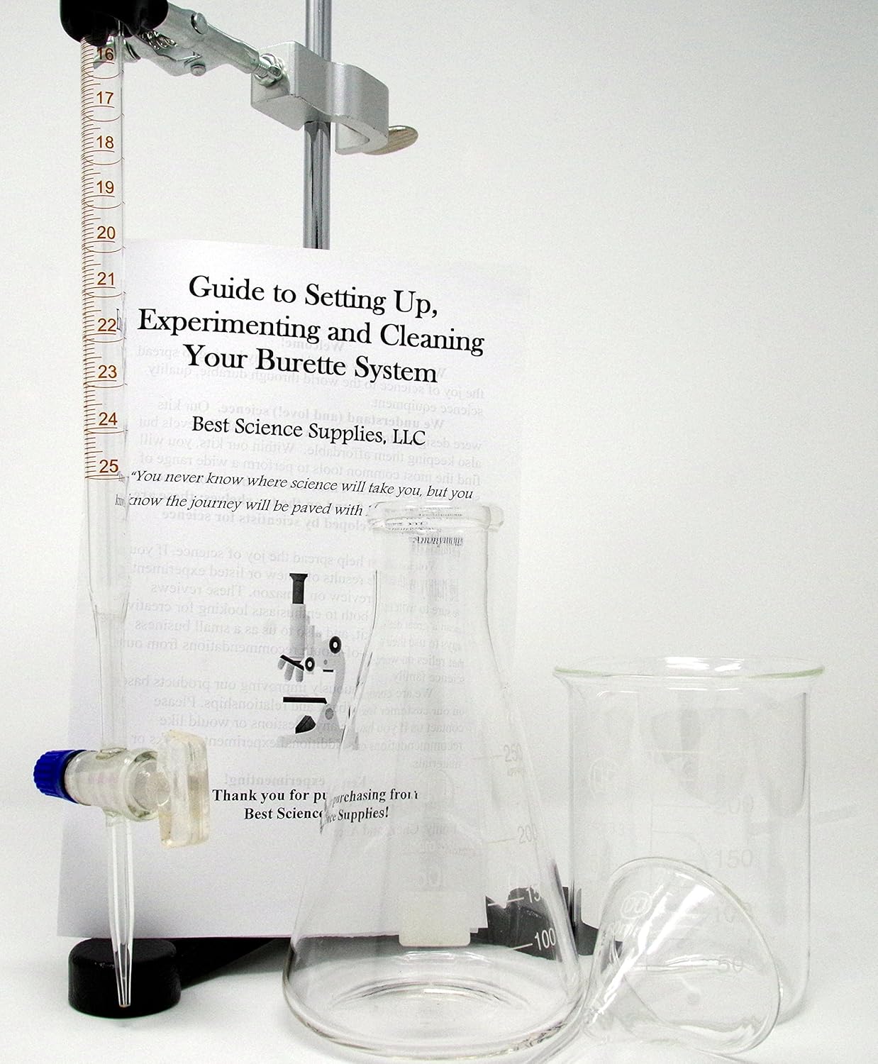 Titration Lab Kit 50ml Glass Burette with glass stopcock, 8x5 stand
