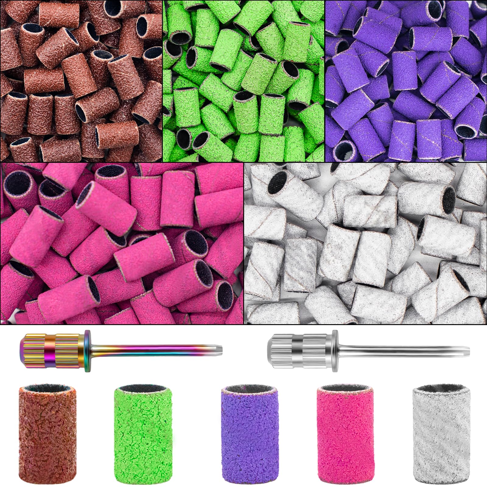 METEOROCK 300Pcs Sanding Bands Nail Drill, 80#120#150#180#240 Grit, Coarse Medium Fine Grit, Purple, For Nails, Manicures Pedicures