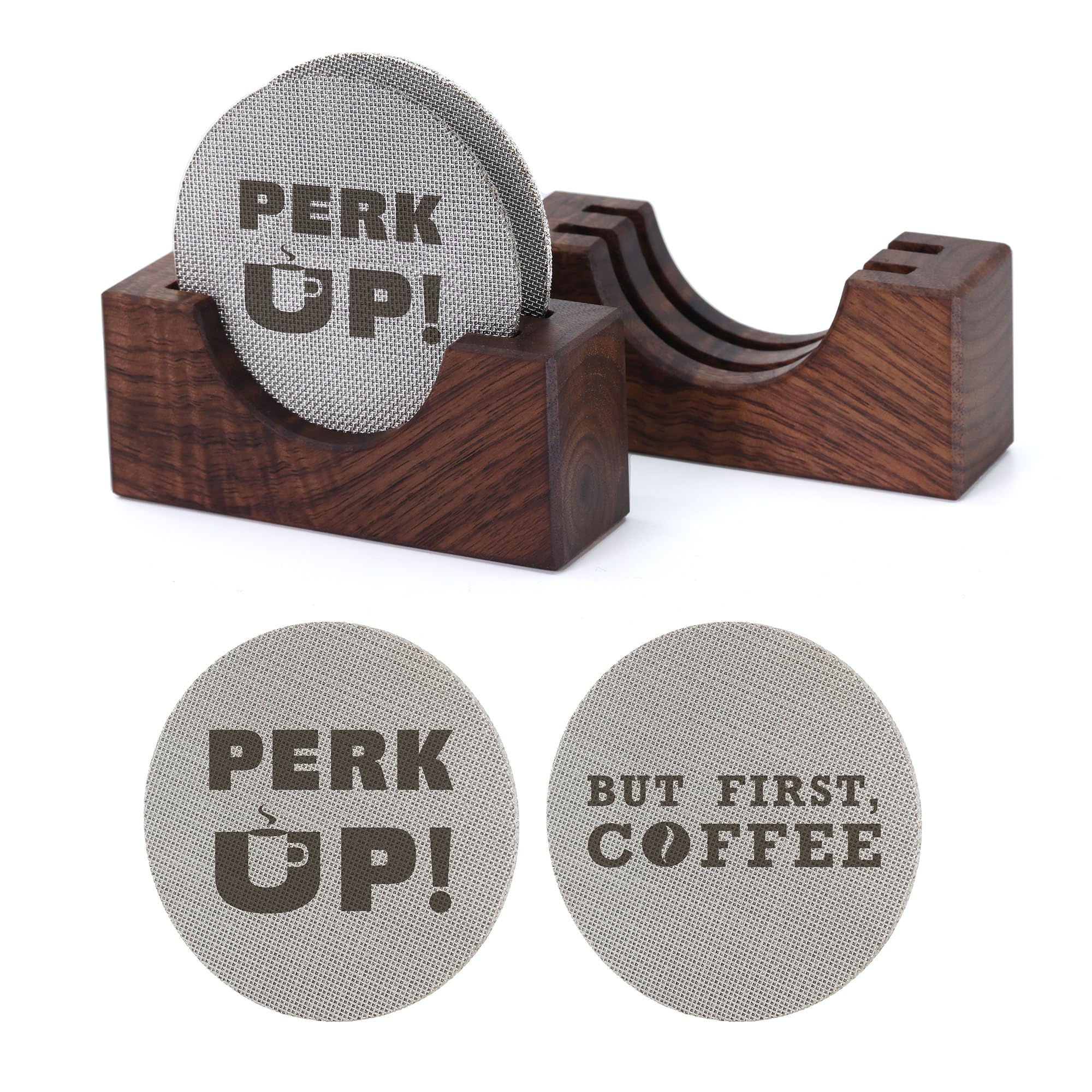 Photo 1 of 2Packs 53.3mm Espresso Puck Screen | Handmade Walnut Stand | 1.7mm Thickness 150?m 316 Stainless Steel