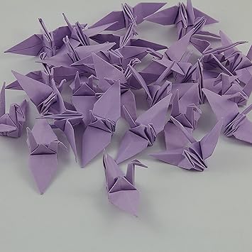 Goh Origami Kranich Fertig Kunstvoll Filligran Gefaltet Flieder 7 Cm 25 Stück Set Mit Feinstem Nylonfaden Und Nadel