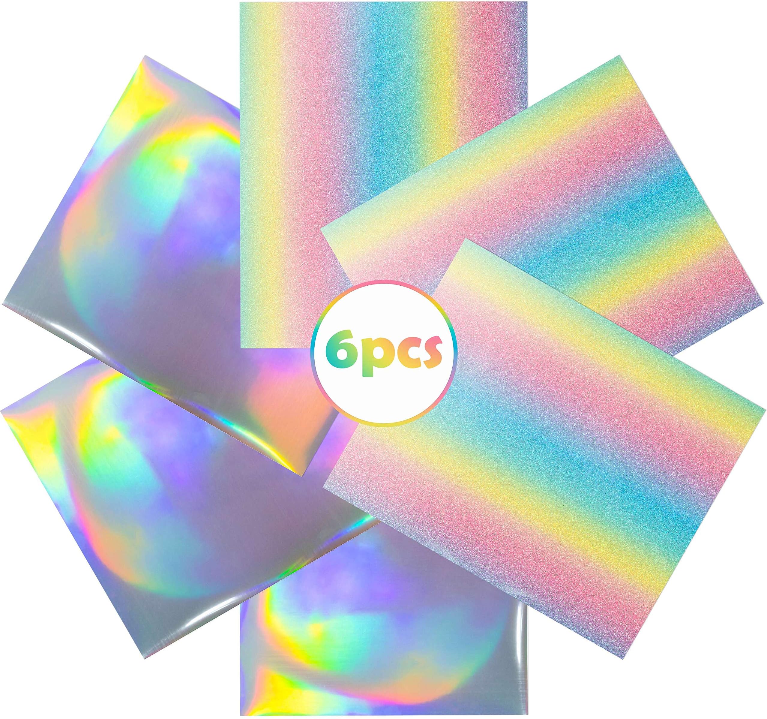 WATINC 6 Glitter HTV Heat Transfer Vinyl Sheets Set DIY Iron on Clothing transfers Paper Iron On Vinyl Starter Pack Handmade Rainbow HTV Vinyl T Shirts Transfers Decoration for Hats Clothing Bags