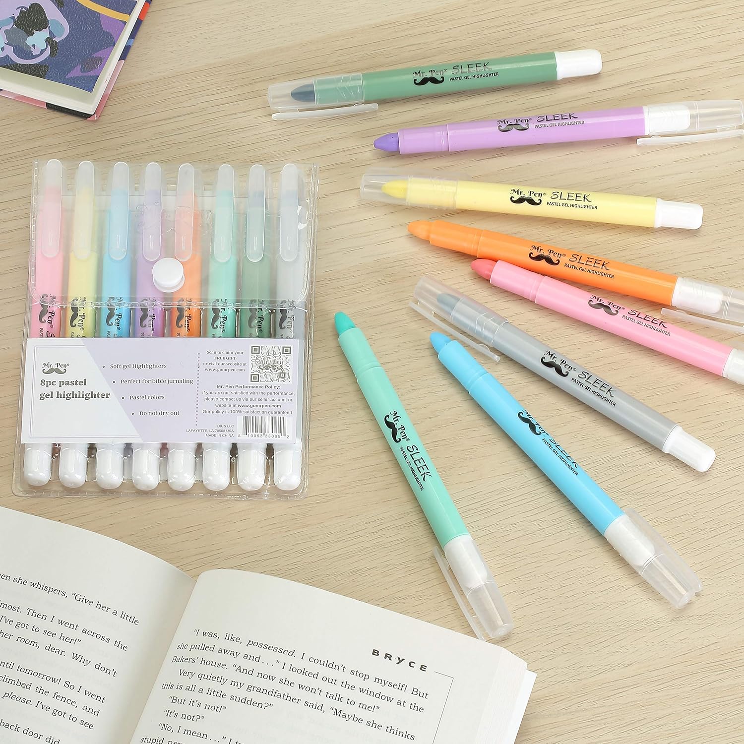 Mr. Pen- Bible Highlighters, Pastel Gel Highlighters, 8 Pack, Assorted Colors, Bible Highlighters No Bleed, Pastel Highlighter, Gel Highlighters, Pastel Highlighter Set, Dry Highlighter, Bible Markers : Office Products