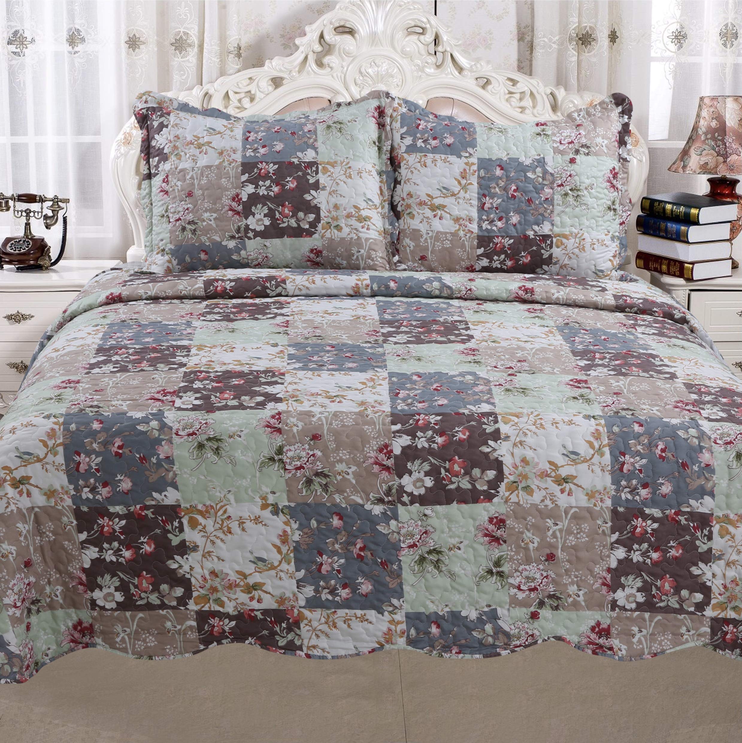 Microfiber Quilt Set, Prewashed, Preshrunk, Non Pinsonic, Stitched with Real Threads, Machine Quilting, Twin Full/Queen King Bed-Cover with sham(s), Coverlet Bedcover