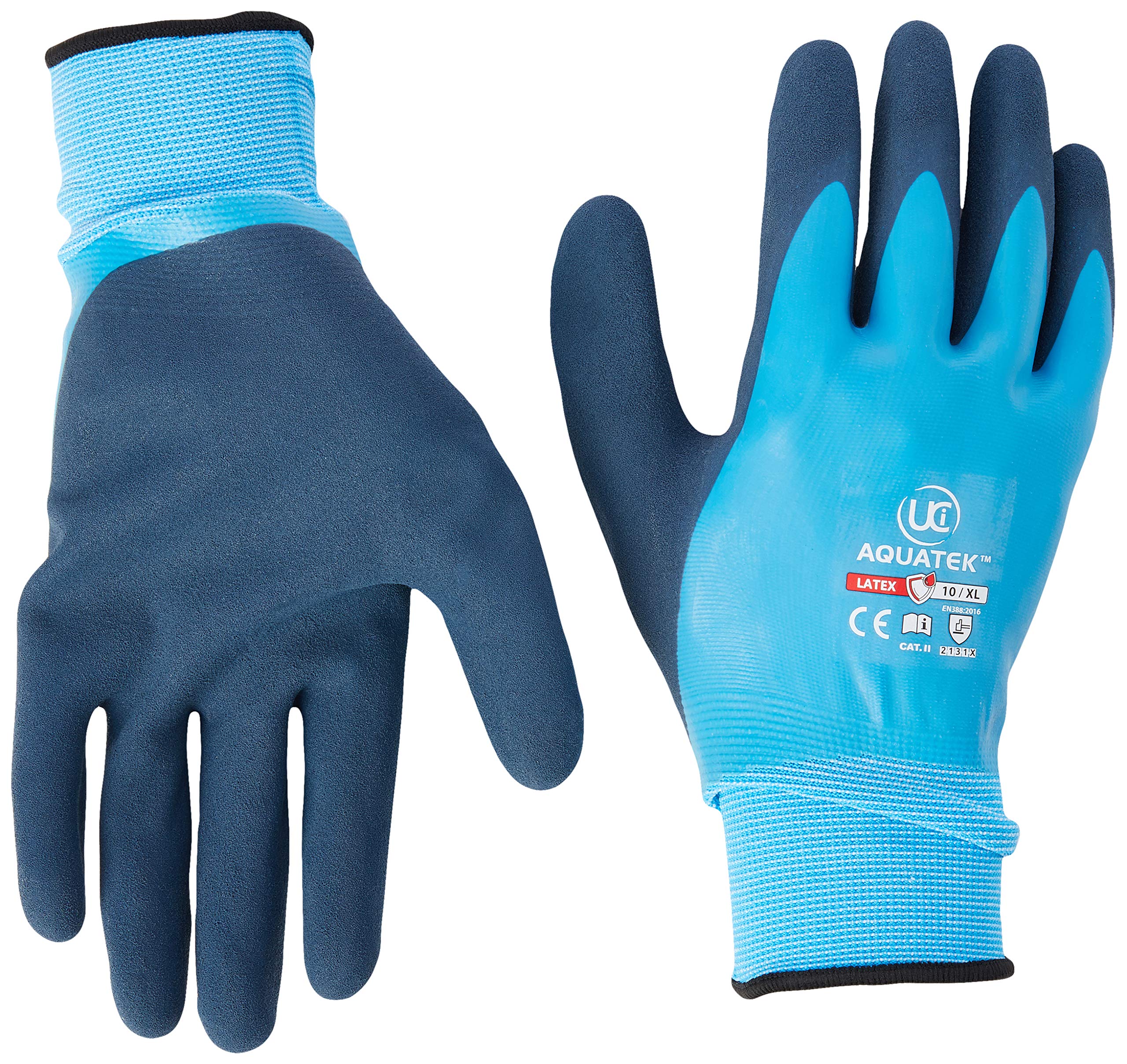 UCI AQUATEK Latex Waterproof Fully Coated Grip Work Gloves Blue (10/XL)