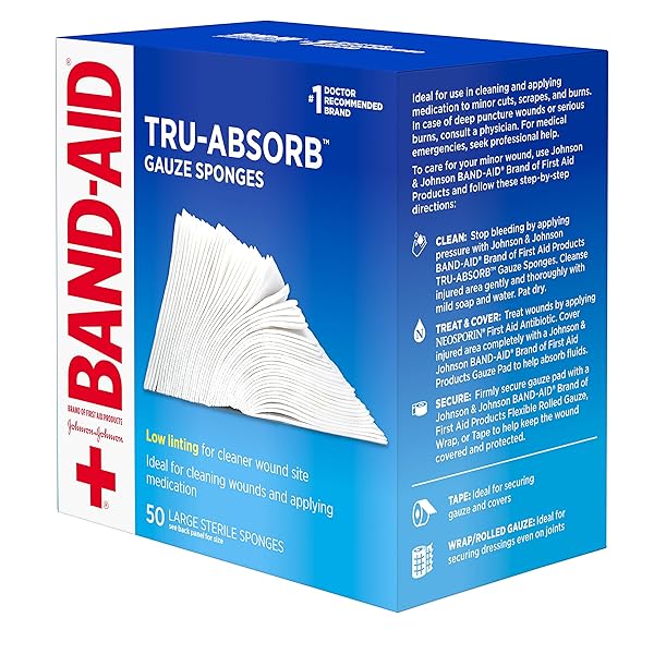 BAND-AID® BRAND TRU-ABSORB™ GAUZE SPONGES 4X4IN, 50 COUNT