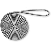 Montauk Rope 3/8 in x 15 ft Double Braided Dock Line, Gray, Pre-Spliced Eye Loop, Marine-Grade Soft & Strong Docking Rope for Boats and Pontoons up to 27 ft