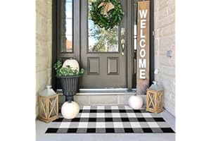 IOHOUZE Buffalo Plaid Checkered Rug -2x4.3 Front Door Mats, Washable Rug for Front Porch Decor, Spring Summer Welcome Mats Outdoor, Black White Rug for Farmhouse/Entryway/Home Entrance