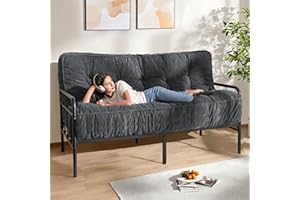 MAXYOYO 8" Futon Mattress Full Size, Ultra Thick Futons Sofa Couch Bed Tufted Sleeper Sofa Bed, Floor Mattress for Adults, Shredded Foam Filling (Frame Not Included), Dark Grey