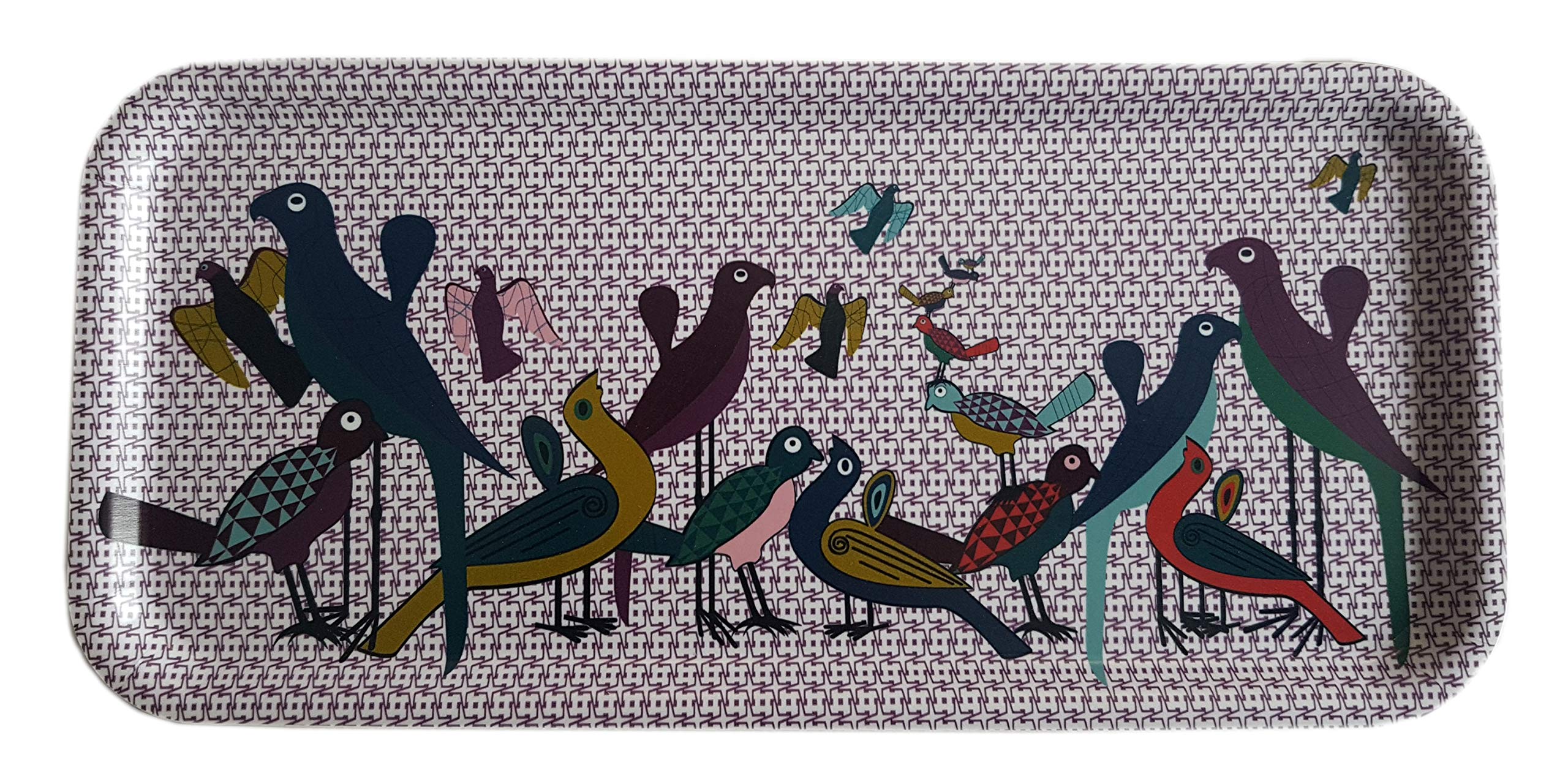 Images d'Orient Rectangular Serving Tray for Tea, Coffee, Espresso in Birch Veneer Bird Paradise Vintage 32 x 15 cm