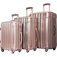 kensie Women's Alma Hardside Spinner Luggage, Rose Gold, 3 Piece Set (20/24/28)
