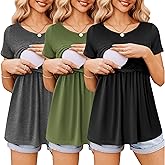 Ekouaer Womens Nursing Tops 3 Packs Short Sleeve Breastfeeding Shirts Double Layer Postpartum Shirt S-XXL