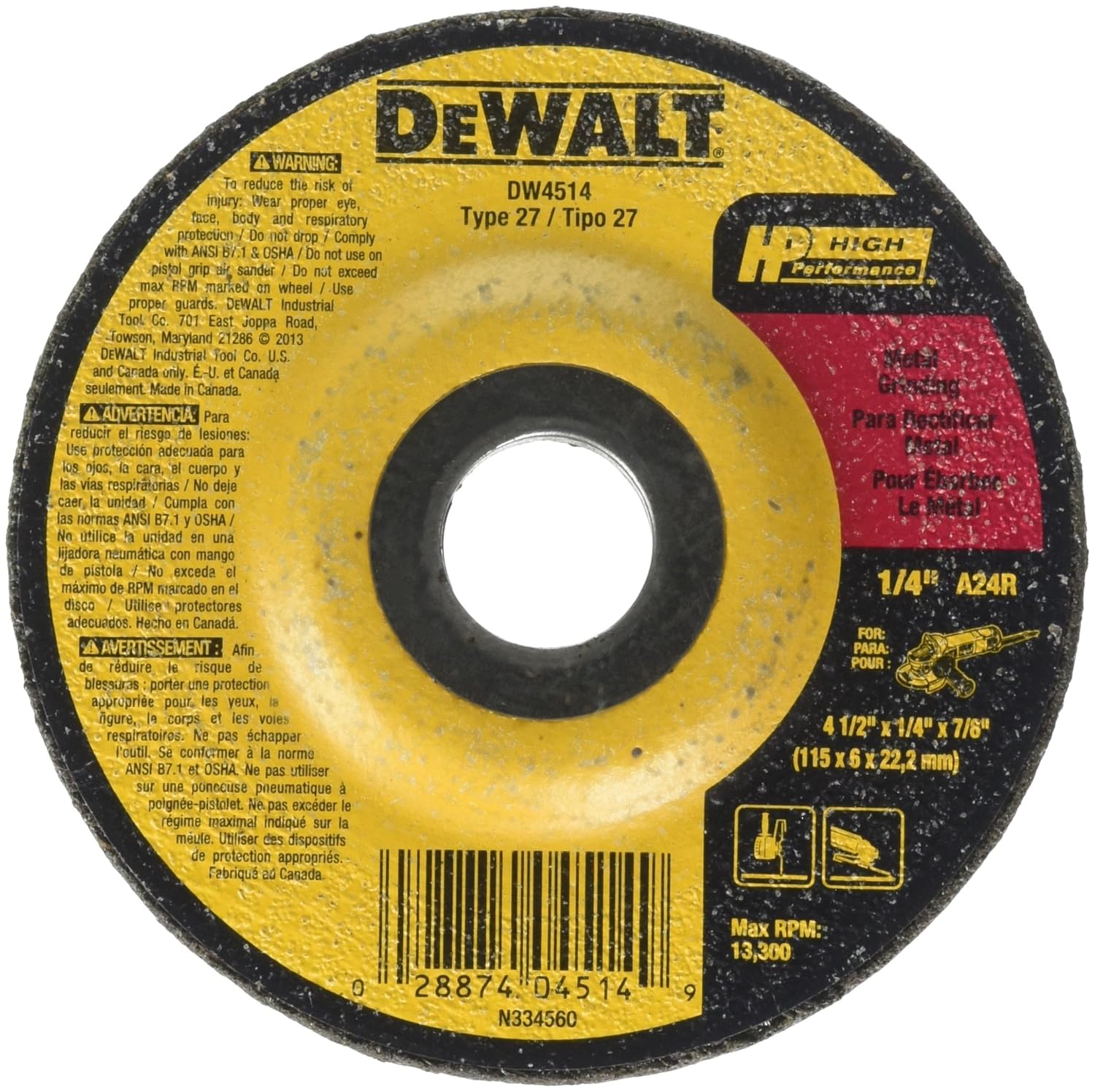 SEPTLS115DW4514 - DeWalt High-Performance Metal Grinding/Cutting Wheels - DW4514