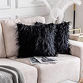 Home Brilliant Faux Fur Pillow Cover for Living Room Black Fall Throw Pillow Case Fuzzy Pillows Cushion Covers, 18 x 18 Inch, 45cm, Black
