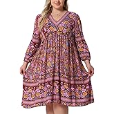 Agnes Orinda Plus Size Summer Dress for Women Casual Boho Floral V Neck 3/4 Sleeve Midi Short Beach Dress